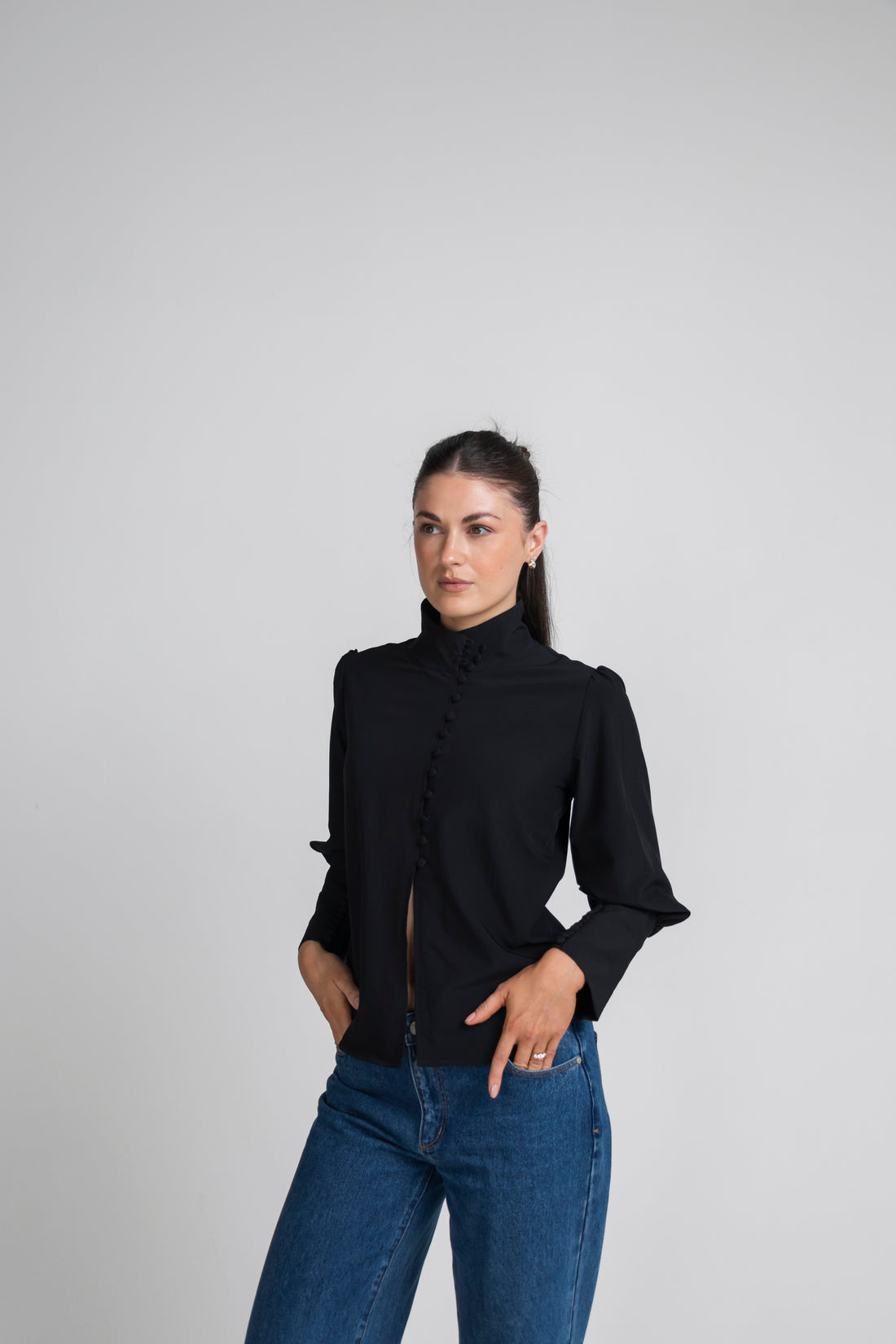 Bella Button Blouse - Black